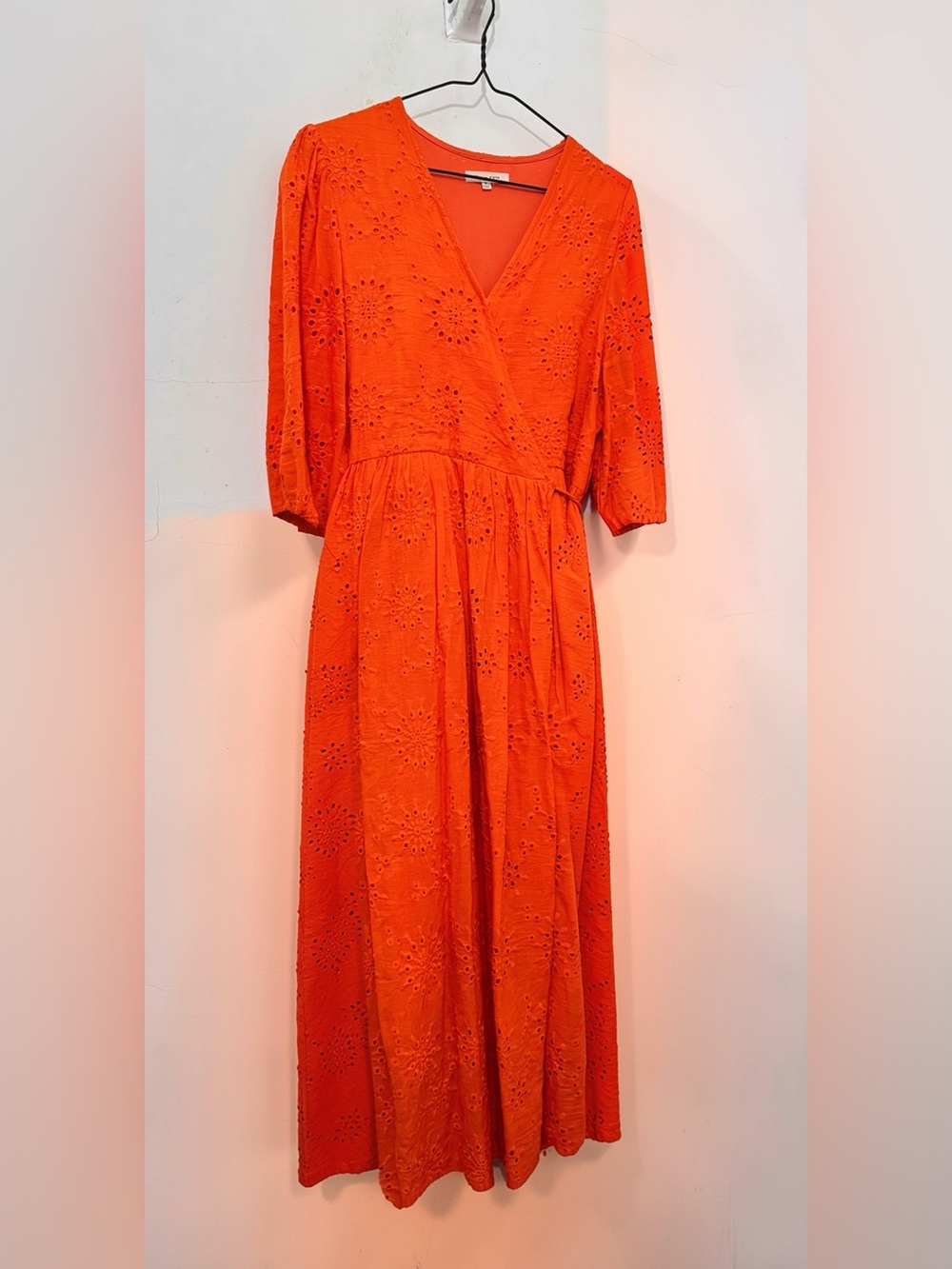 Bright Orange Eyelet V-Neck Maxi Dress